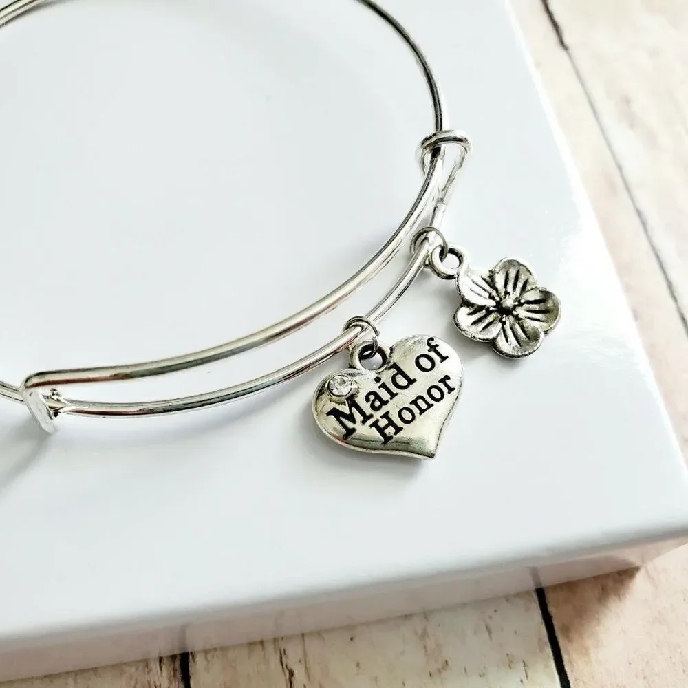 Maid of Honor Charm Bracelet, Wedding Jewelry
